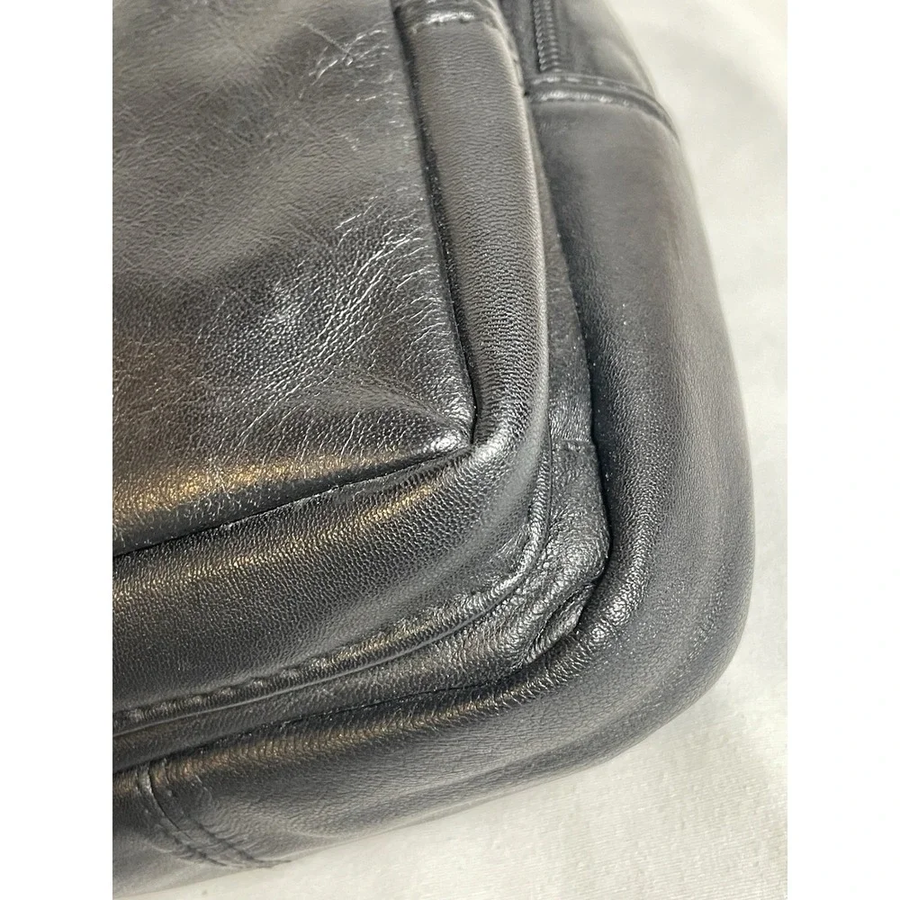 Y2K Genuine Leather Sling Bag Unisex Small Black Multiple Pockets Travel Casual